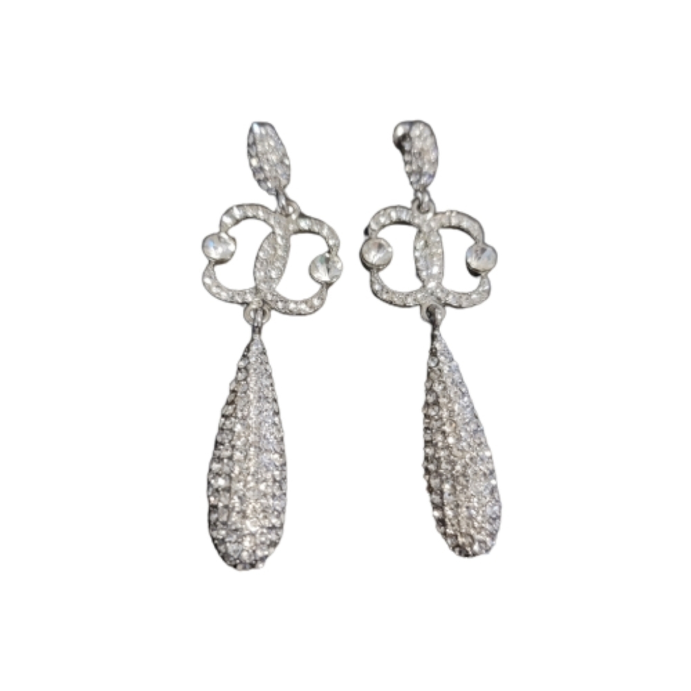 Crystal Teardrop Dangle Earrings Silver Tone Rhinestone Glam Statement Earrings